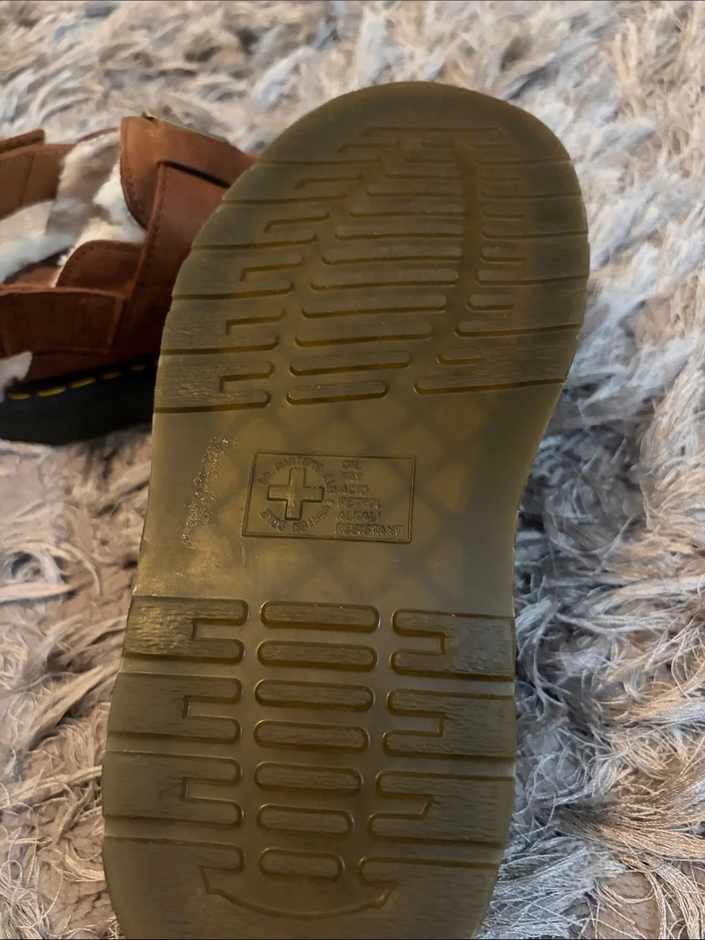Dr. Martens Brown Leather Buckle Clog Sandals with Yellow Stitching